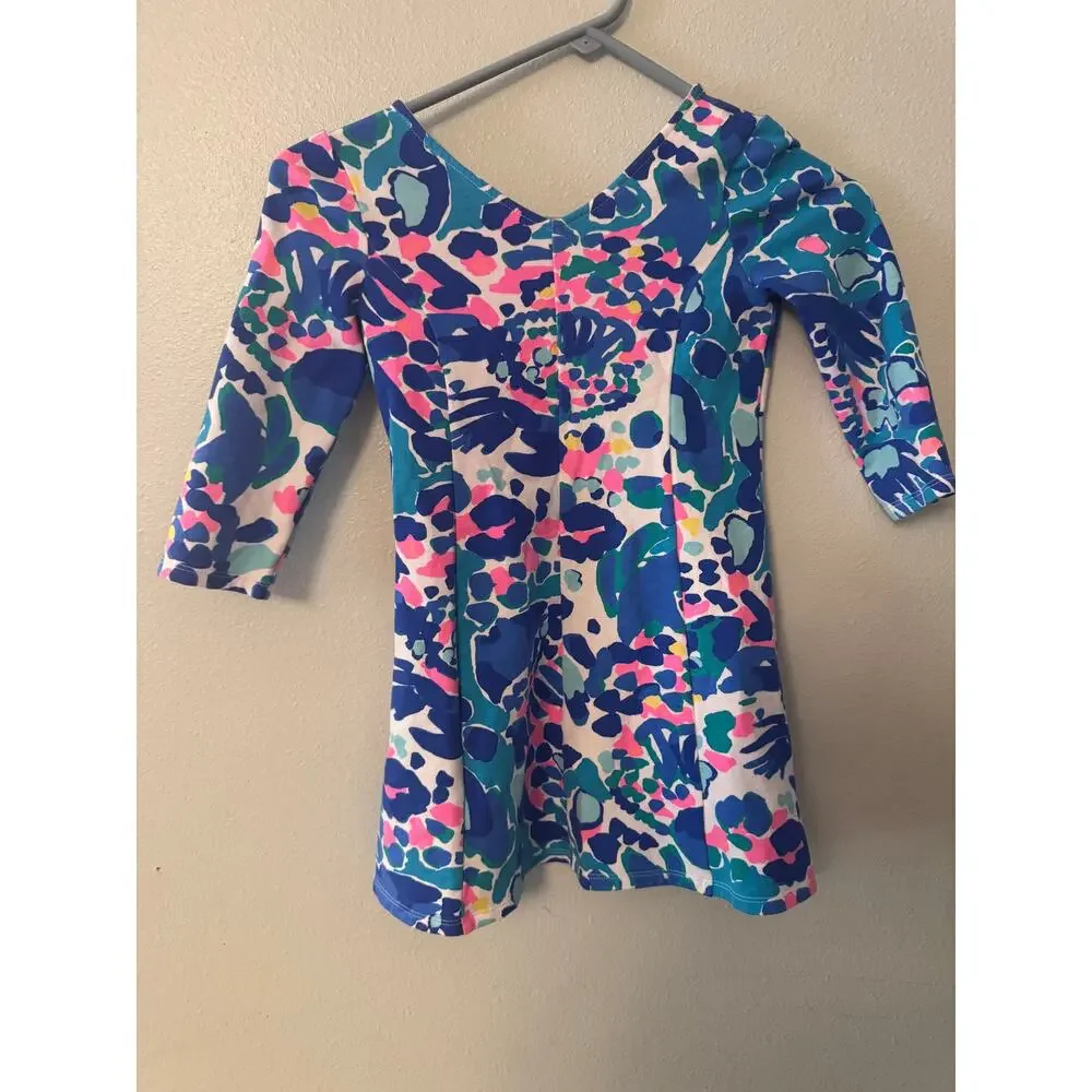 Lilly Pulitzer Girls Floral Shift Dress in Blue, Pink & Green